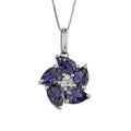 Peony Flower Pendant with Iolite and Diamond in 9ct Gold