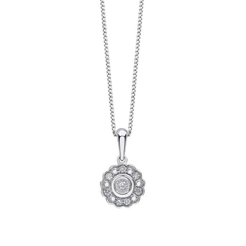 Bezel Set Diamond Cluster Pendant in 9ct Gold