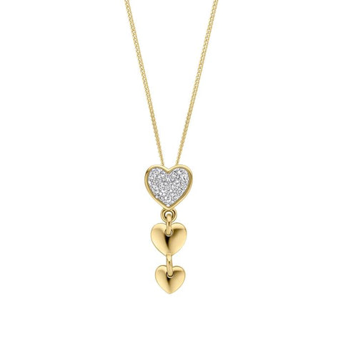 Triple Heart Drop Pendant in 9ct Gold