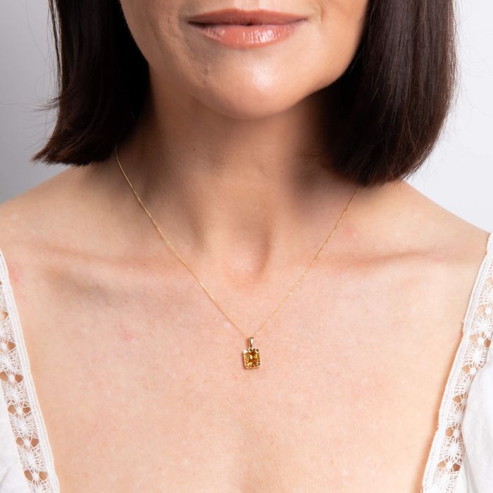 Detailed Octagon Citrine Pendant in 9ct Gold