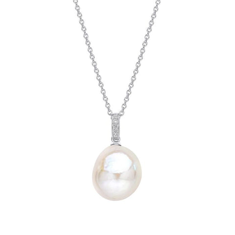 Oversized Baroque Pearl and White Topaz Detail Pendant in 9ct Gold