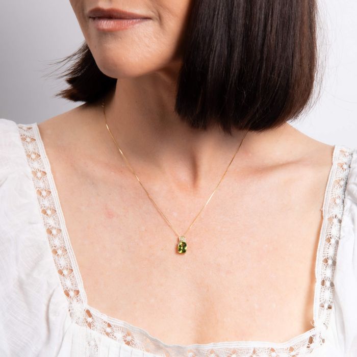 Cushion Cut and Cluster Peridot Pendant in 9ct Gold