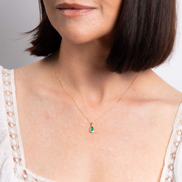 Teardrop Emerald and Diamond Pendant in 9ct Gold
