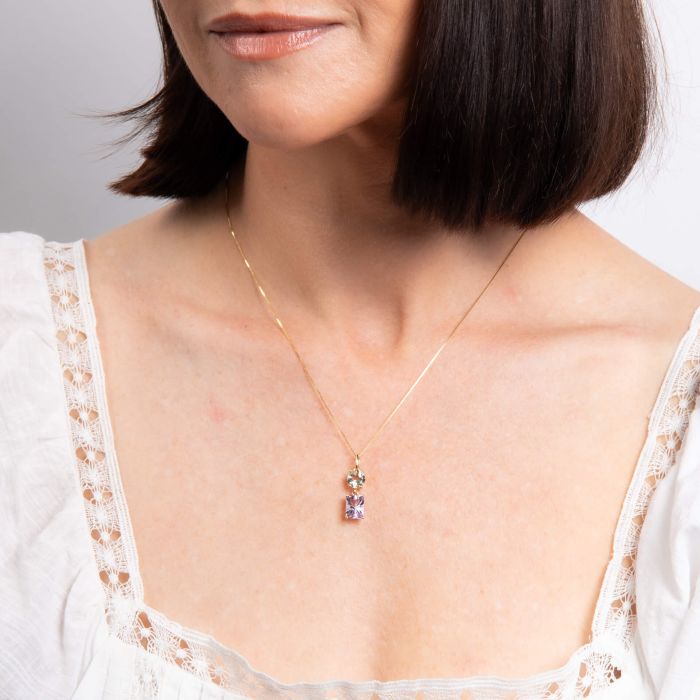 Toi et Moi Quartz and Amethyst Pendant in 9ct Gold