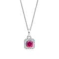 Cushion Cut Ruby with Diamond Halo Pendant in 9ct Gold
