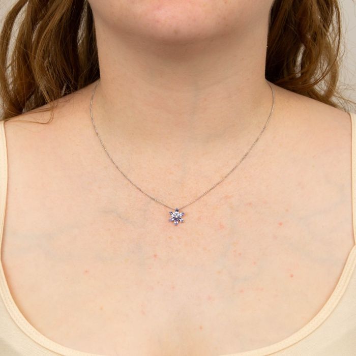 Tanzanite Flower Pendant with Diamond in 9ct Gold