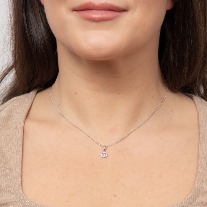 Pink Sapphire Pendant with Diamond Surround in 9ct Gold