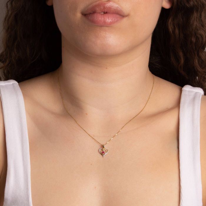 Open Heart Pendant with Ruby and Diamond in 9ct Gold