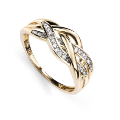 Plaited Ring with Pave Diamonds in 9ct Gold