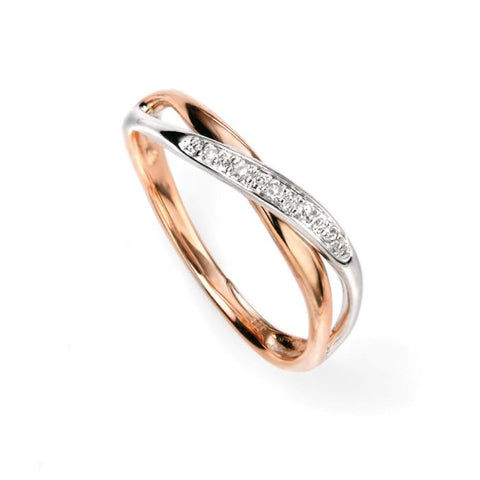 Twist Ring with Pave Diamonds in 9ct Gold