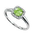 Cushion Cut Peridot Ring with Diamond Surround in 9ct Gold