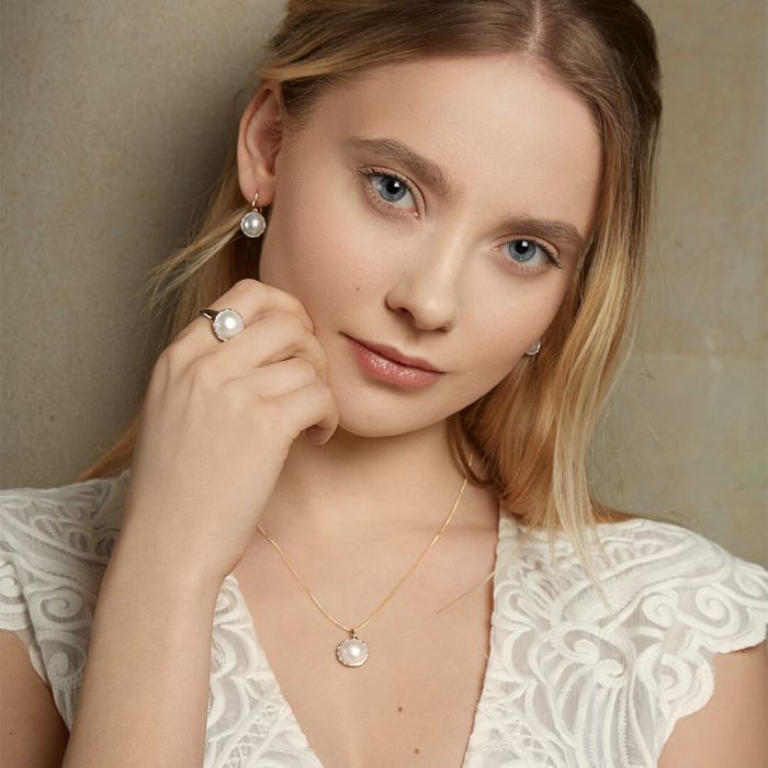 Mabe Pearl and Diamond Pendant in 9ct Gold