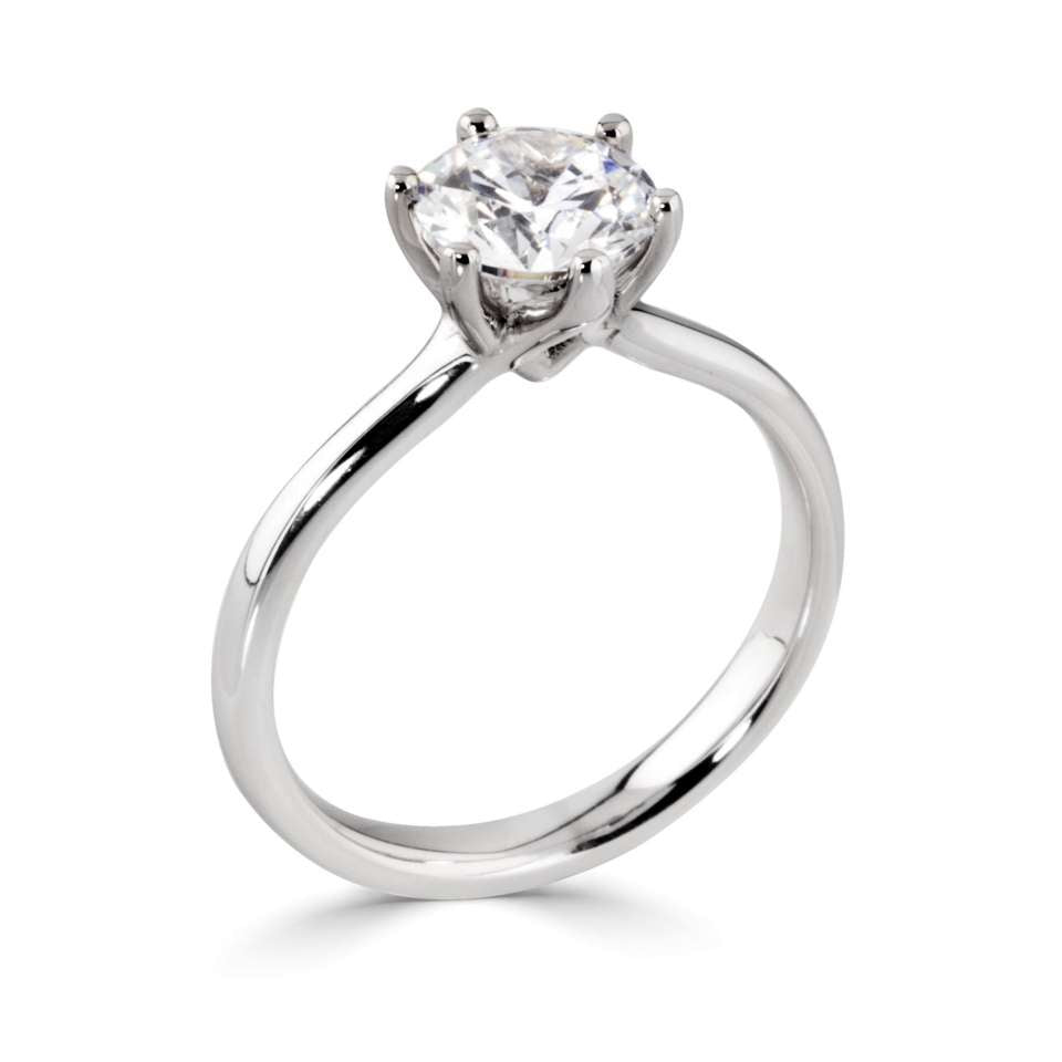 18ct White Gold Timeless Six Claw Round Solitaire Engagement Ring