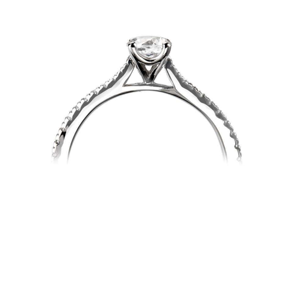 Platinum Classic Four Claw Round Solitaire with Diamond Set Tapered Shoulders