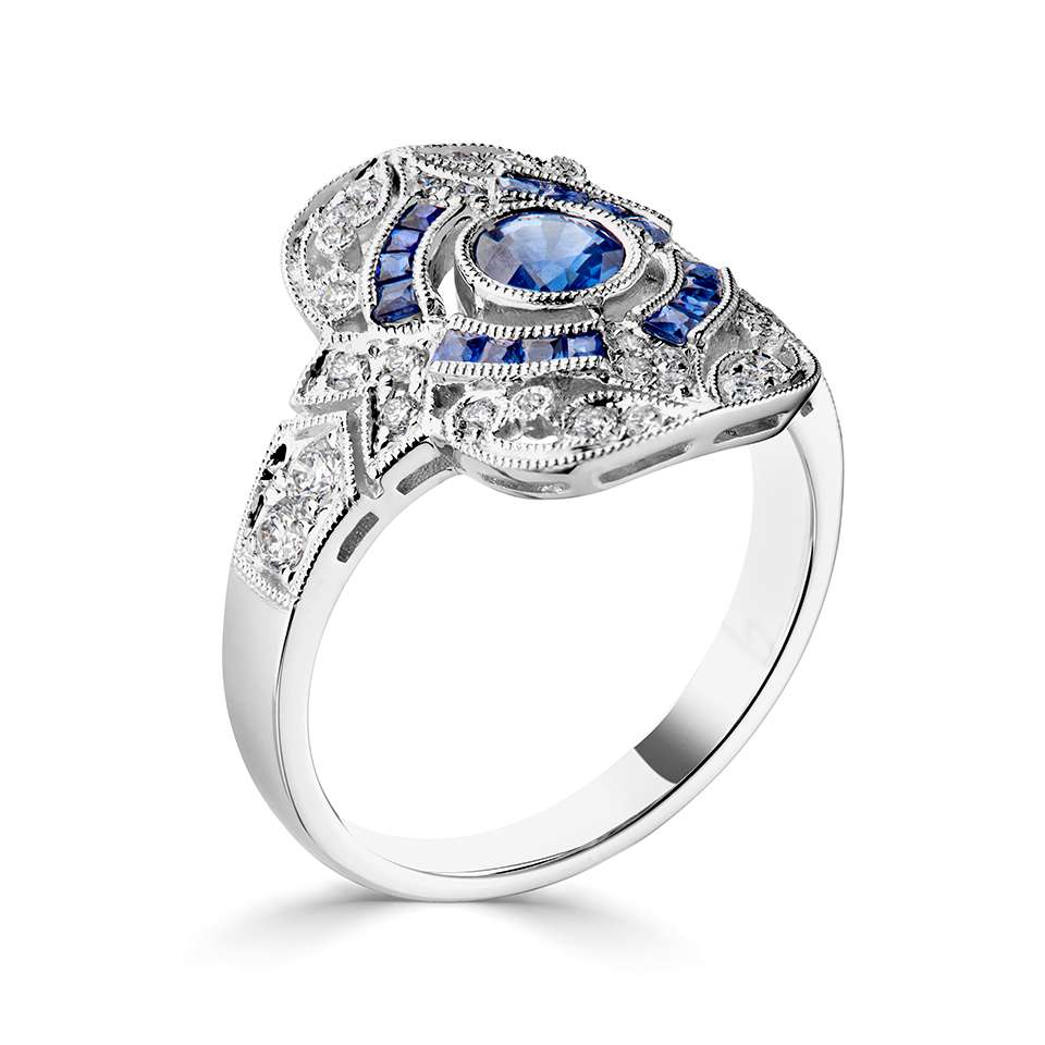 Diamond and Sapphire Cluster Ring