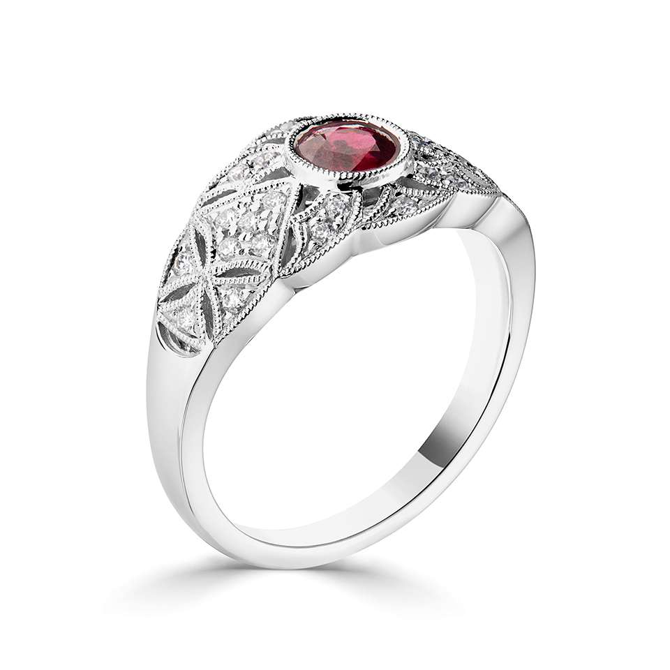 Diamond and Ruby Cluster ring