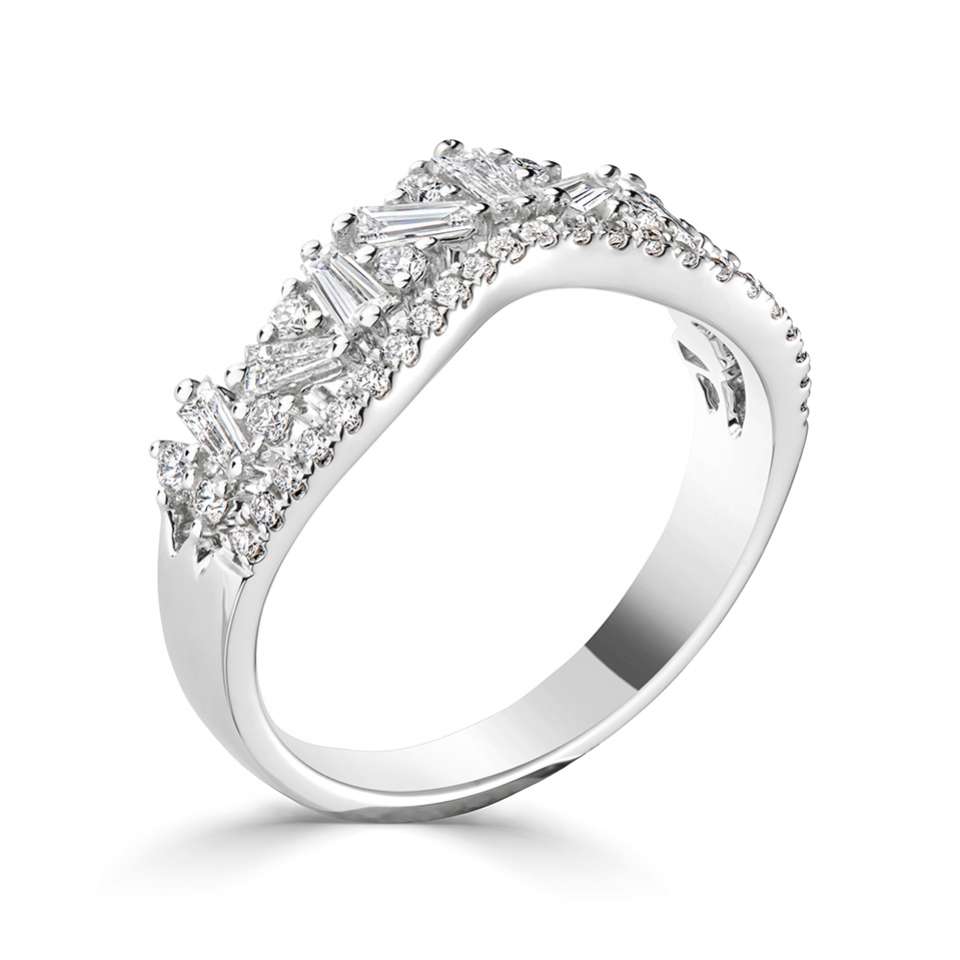 Baguette and Round Cut Tiara Inspired Diamond Ring