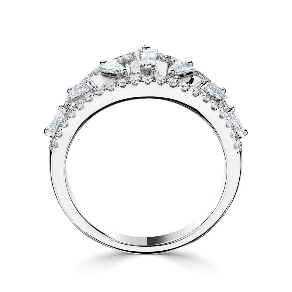 Tapered Baguette and Round Cut Tiara Inspired Diamond Ring