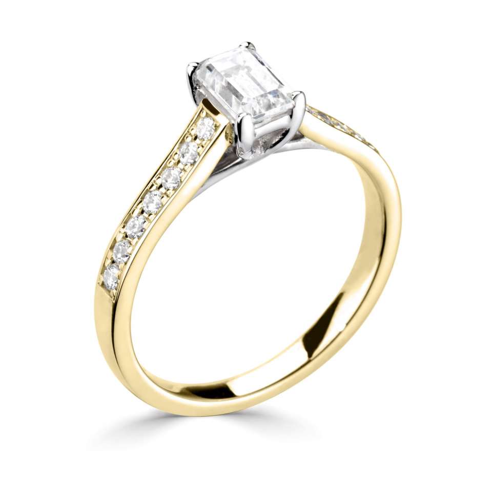 Classic Emerald Cut Diamond Solitaire With Set Shoulders | Bespoke 125