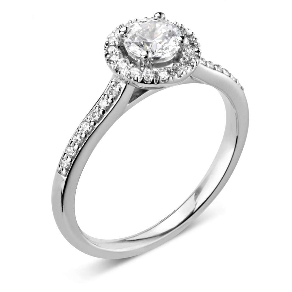 Four Claw Diamond Halo Shoulders Engagement Ring | Bespoke 116